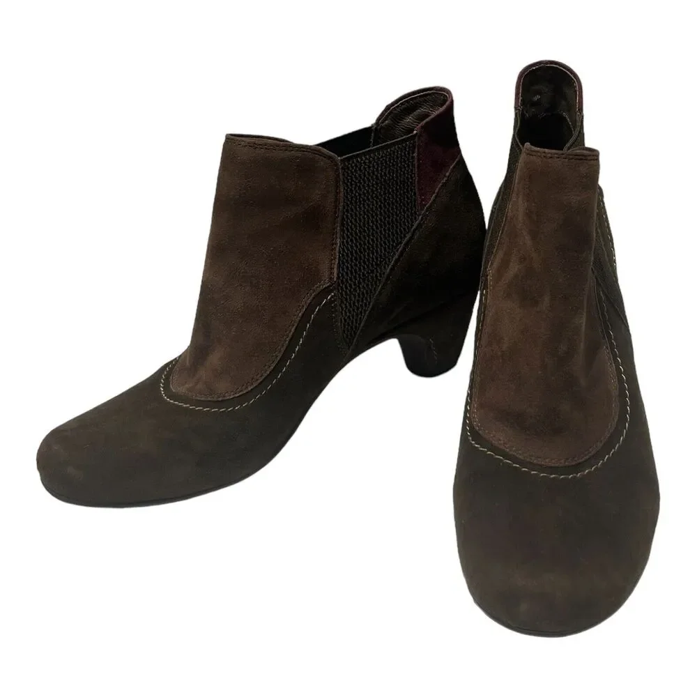 Earthies Genoa Ankle Boots Booties Brown/Purple Suede Leather Womens Size 9 B